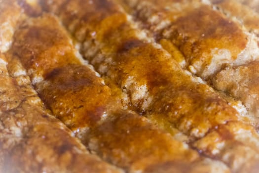 Sweet, crusty and warm. Grandma's style. Detailed macro shot.
