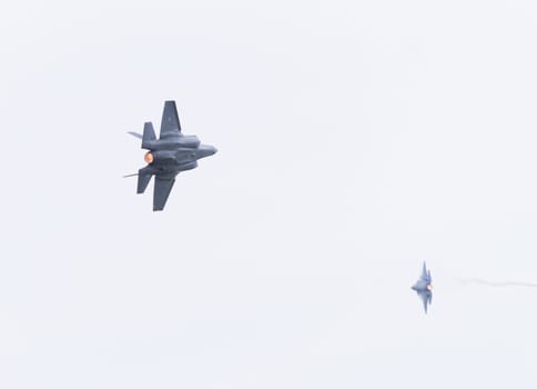 LEEUWARDEN, NETHERLANDS - JUNE 6, 2016: F-35 Lightning II demonstration flight on it's European debut at the Royal Netherlands Air Force Days