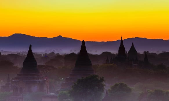 Scenic view of ancient Bagan temple during golden hour