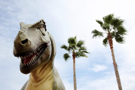Tyrannosaurus rex dinosaur and sky background