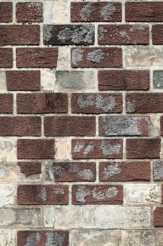 background of old vintage dirty brick wall with peeling plaster