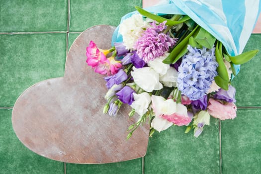 Bouquet of various colorful spring flowers