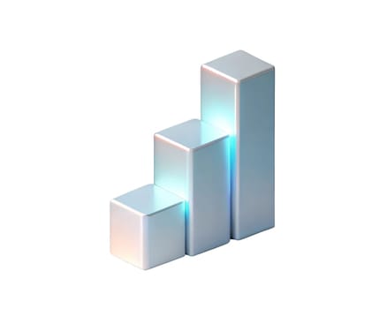 A sleek, holographic 3D bar chart icon, symbolizing growth, business analysis, and data visualization. Ideal for marketing, reports, and financial projects.