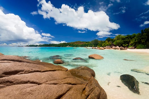 Beautiful view of Anze Lazio beach in Praslin, Seychelles