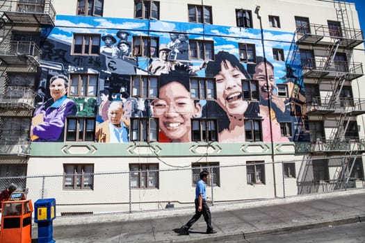 San Francisco, CA, USA – August 24, 2010: The Ping Yuen Mural on Stockton Street in Chinatown San Francisco