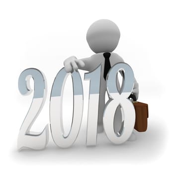 Character with a 2018 in silver, 3d rendering