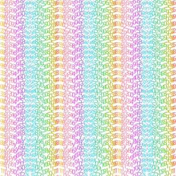 Matrix concept rainbow and white background with digits on screen. Algorithm binary, data code, decryption and encoding, colorful rainbow row matrix, vector illustration