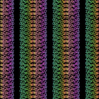 Matrix concept rainbow and black green background with digits on screen. Algorithm binary, data code, decryption and encoding, colorful rainbow row matrix, vector illustration