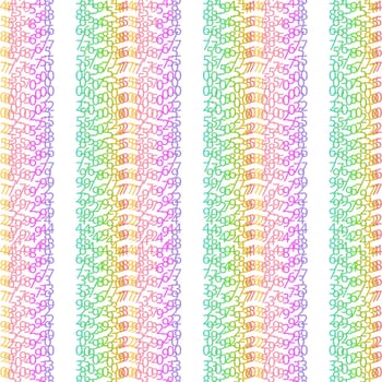 Matrix concept rainbow and white background with digits on screen. Algorithm binary, data code, decryption and encoding, colorful rainbow row matrix, vector illustration