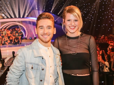 Austria's ESC participant 2017 singer Nathan Trent and German ESC participant 2017 singer Levina after the ARD TV show Schlager Countdown in Oldenburg on 25.03.2017