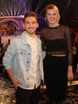 Austria's ESC participant 2017 singer Nathan Trent and German ESC participant 2017 singer Levina after the ARD TV show Schlager Countdown in Oldenburg on 25.03.2017