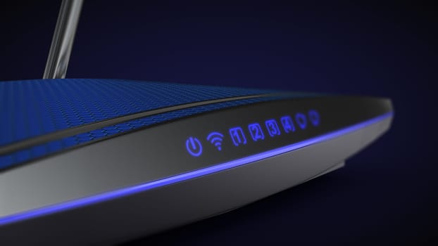 modern modem with blue light on a white background