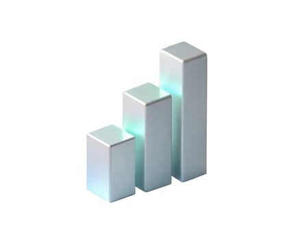A sleek, holographic 3D bar chart icon, symbolizing growth, business analysis, and data visualization. Ideal for marketing, reports, and financial projects.