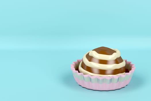 Chocolate candy on light blue background