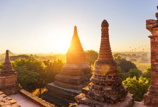Scenic view of ancient Bagan temple during golden hour