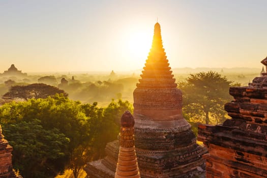 Scenic view of ancient Bagan temple during golden hour