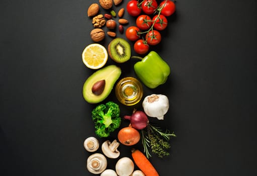 Selection of healthy food with vegetables and fruits. Healthy diet foods for heart, cholesterol and diabetes