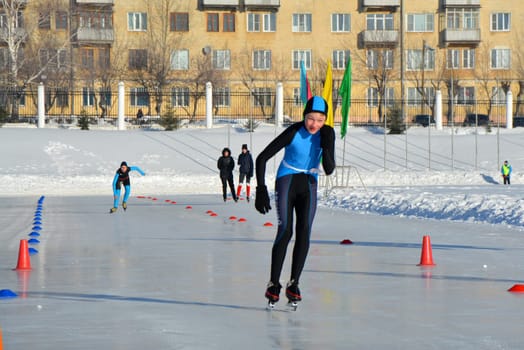 Skating. Training for riding on skates on the ice.