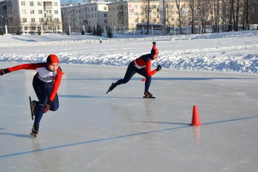 Skating. Training for riding on skates on the ice.