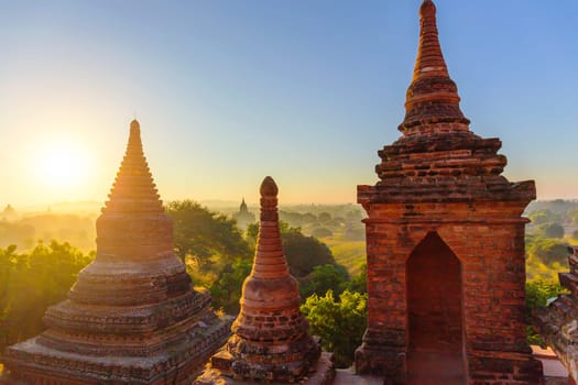 Scenic view of ancient Bagan temple during golden hour