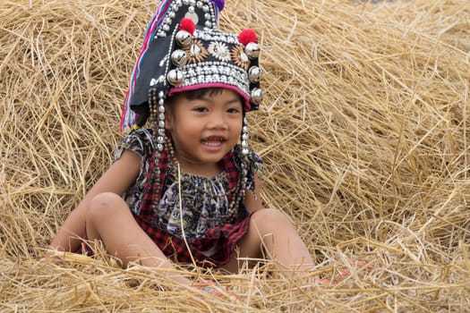 Akha girls,ethnic group of the mountain people with traditional headdress