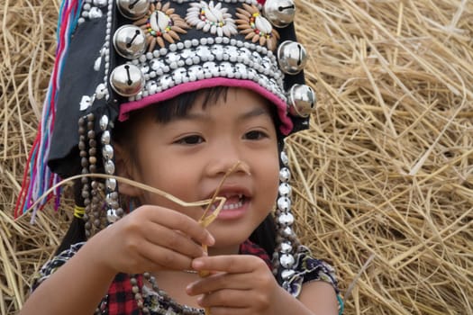 Akha girls,ethnic group of the mountain people with traditional headdress