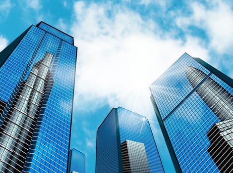 Modern high-rise buildings against the sky. Skyscrapers of the business district.