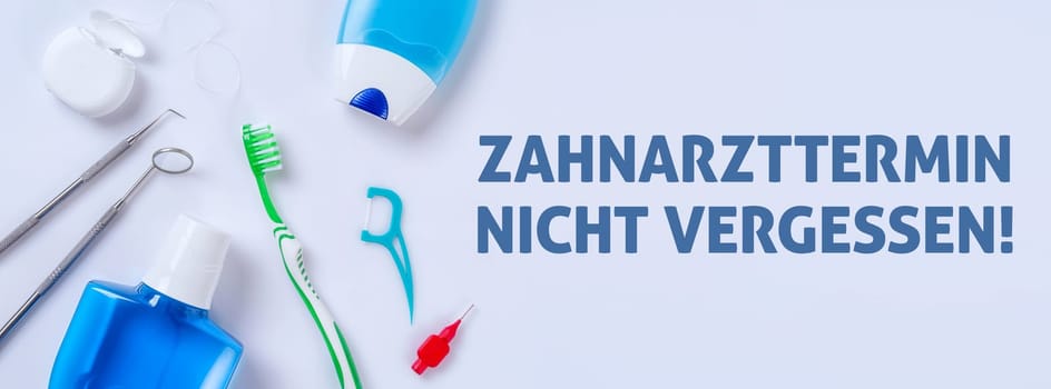 Dental care products on a bright background - do not forget to make a dental appointment
