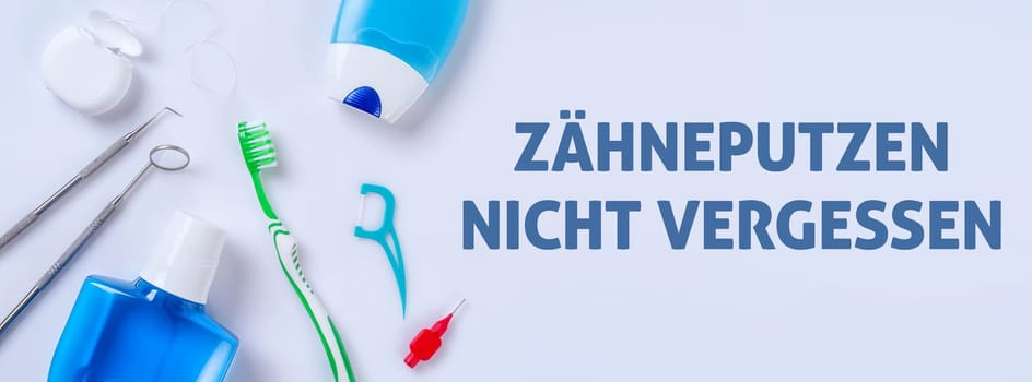 Dental care products on a bright background - do not forget to brush your teeth