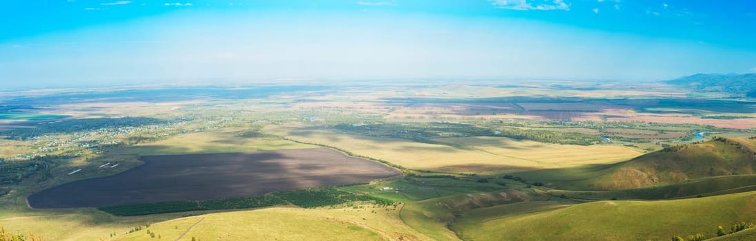 Beauty day in the mountains in Altay, panoramic picture