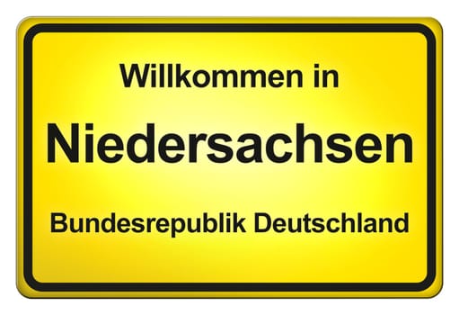 A yellow entrance sign with friendly welcome - Greetings