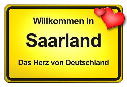 A yellow entrance sign with friendly welcome - Greetings