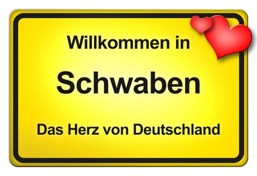 A yellow entrance sign with friendly welcome - Greetings