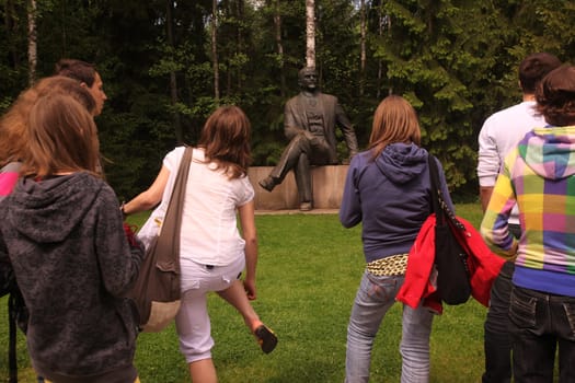 The historic Grutapark with old statues of Lenin and Stalin near the town of Druskininkai in the south of Vilnius and the Baltic State of Lithuania