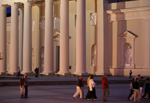 The old Town of the City Vilnius with the clocktower and the Johanneschurch in the Baltic State of Lithuania