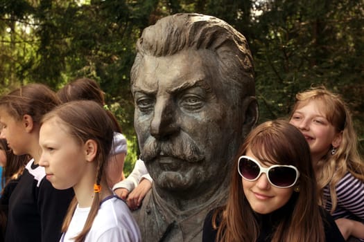 The historic Grutapark with old statues of Lenin and Stalin near the town of Druskininkai in the south of Vilnius and the Baltic State of Lithuania