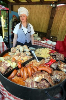 fresh food on a Summer Festival in a Parc in the old City of Vilnius in the Baltic State of Lithuania