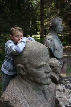 The historic Grutapark with old statues of Lenin and Stalin near the town of Druskininkai in the south of Vilnius and the Baltic State of Lithuania
