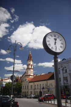 The old Town of the City Vilnius with a church and the Johanneschurch in the Baltic State of Lithuania