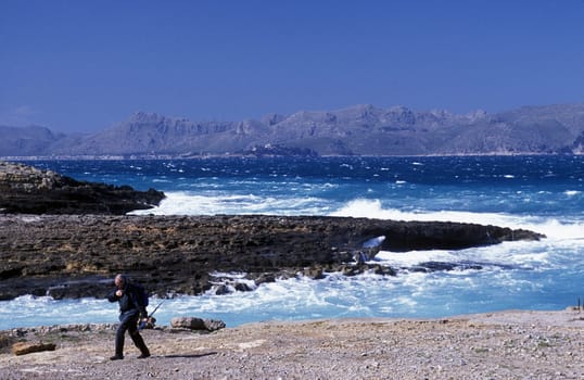 The landscape at Cap de Formentor on the Formentor peninsula in February in the east of the island of Mallorca one of the Balearic islands in the Mediterranean.