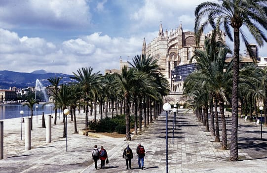 The Cathedral of La Seu of the old town of Palma de Mallorca the capital of the island of Mallorca one of the Balearic islands in the Mediterranean.