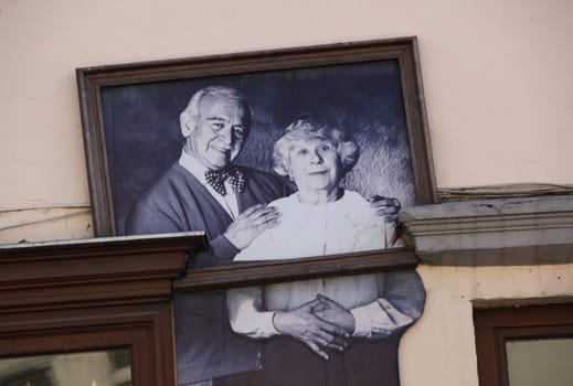a House decoration in the old Town of the City Vilnius in the Baltic State of Lithuania