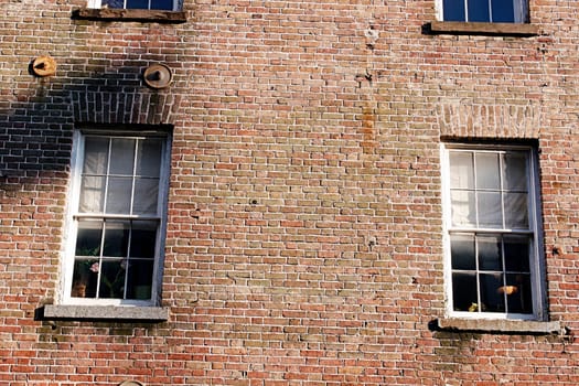 bricks wall aged white windows