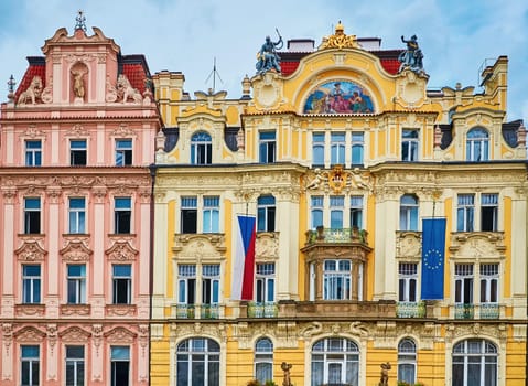 Facades of an Old Buildings in Prague, Czech Republik