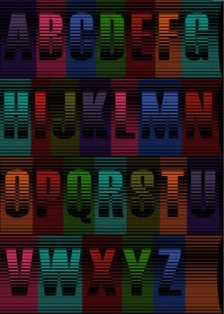 Unusual alphabet. Striped artistic font. Illustration