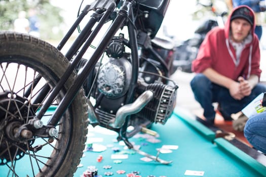 Kyiv city, Ukraine - September 10, 2016 : The fourth international festival of custom culture, masters and technique amateurs. Exhibits cars motorcycles bicycles