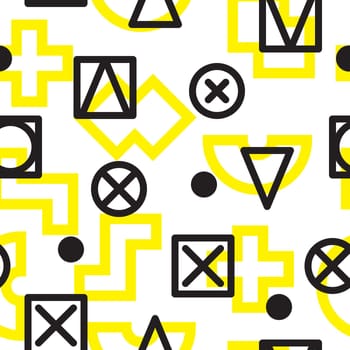 Vector geometric seamless pattern. Universal Repeating abstract circles figure in black white yellow. Modern halftone circle design, pointillism
