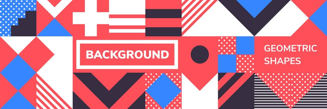 Simple banner of decorative seamless patterns square modules colored geometric composition in Scandinavian style