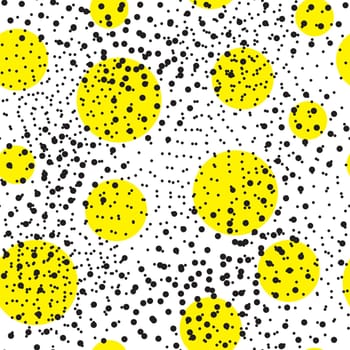 Vector geometric seamless pattern. Universal Repeating abstract circles figure in black white yellow. Modern halftone circle design, pointillism