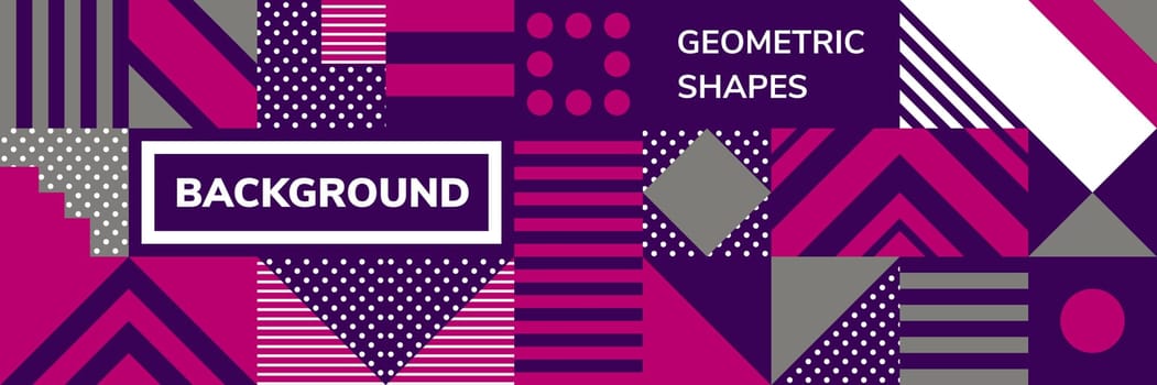 Simple banner of decorative seamless patterns square modules colored geometric composition in Scandinavian style